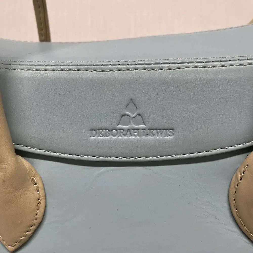 Deborah Lewis Baby Blue and Cream Double Handle Satchel Handbag NWOT - Picture 7 of 10